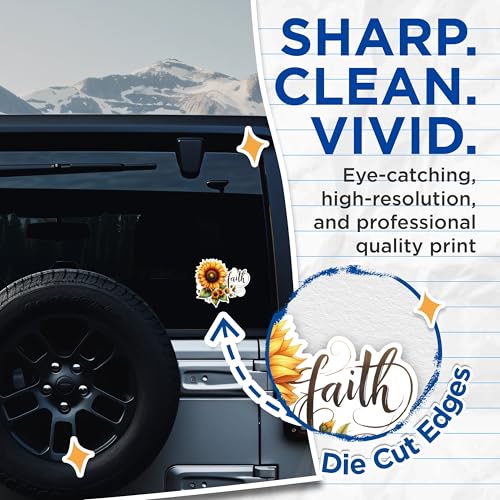 (2 Pack) Sunflower Faith Stickers - Inspirational Sunflower Stickers - Motivational Sunflower Faith Stickers - 5" On Longest Side - Sticks to Any Smooth Flat Surface - Made in USA - BMCS2558