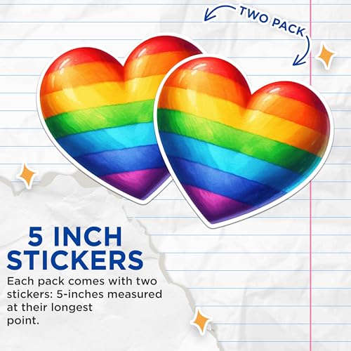 (2 Packs) Rainbow LGBTQ Heart Stickers - Welcoming Inspiring Inclusive Decals - 5 Inches On Longest Side - Premium Vinyl Decal - Sticks to Any Smooth Flat Surface - Made in USA - BMCS2314