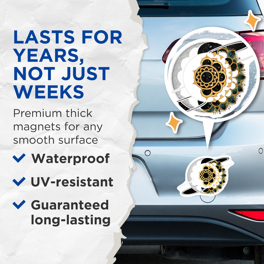 (2 Pack) Mandala Flower Magnets - Celestial Decor - Art Nouveau Magnet - 5" On Longest Side - Premium Magnet - for Cars, Refrigerators, Toolboxes, Lockers - Made in USA - MAG15856