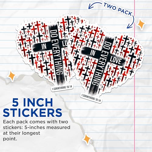 (2 Pack) Heart Cross Stickers - Inspirational Quote Stickers - Christian Faith Stickers - Bible Verse Stickers - 5" On Longest Side - Sticks to Any Smooth Flat Surface - Made in USA - BMCS2841