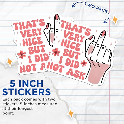 (2 Pack) Funny Quote Stickers - Middle Finger - Bold Design - 5" On Longest Side - Sticks to Smooth Flat Surfaces - Made in USA - BMCS8337