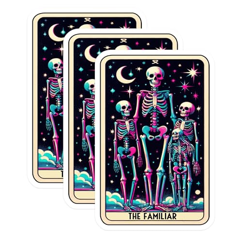 (3 Pack) Tarot Card Decals - Skeletons The Familiar - Laptop Decals - 3 Inches On Longest Side - Easy Peel & Apply - Made in USA - 3MCS4174