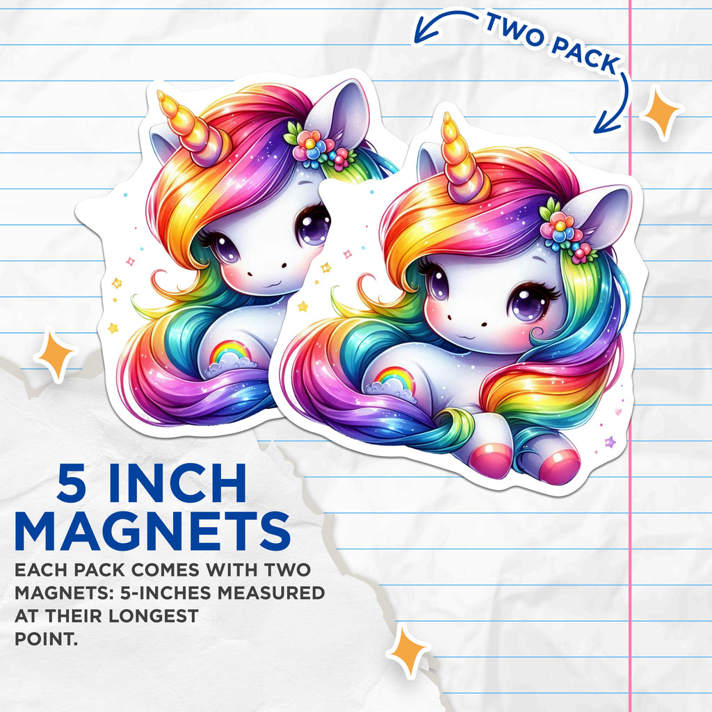 (2 Pack) Adorable Rainbow Unicorn Magnets - Whimsical Fantasy Fridge Decoration - Kawaii Kids Room Locker Accessory Art - 5 Inches On Longest Side - Thick Durable Magnet - Made in USA - MAG37355