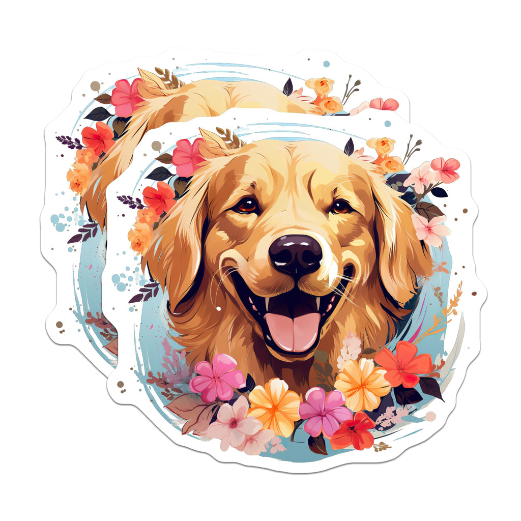 (2 Pack) Golden Retriever Magnets - Happy Dog Floral Design - Pet Lover Fridge Decor - 5 Inches On Longest Side - Thick Durable Magnet - Made in USA - MAG25792