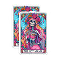 (2 Pack) Hot Mama Sugar Skull Magnets - Day of the Dead Decor - Vibrant Floral Skeleton Art - Empowered Woman Kitchen Magnets - 5 Inches On Longest Side - Thick Durable Magnet - Made in USA - MAG25781