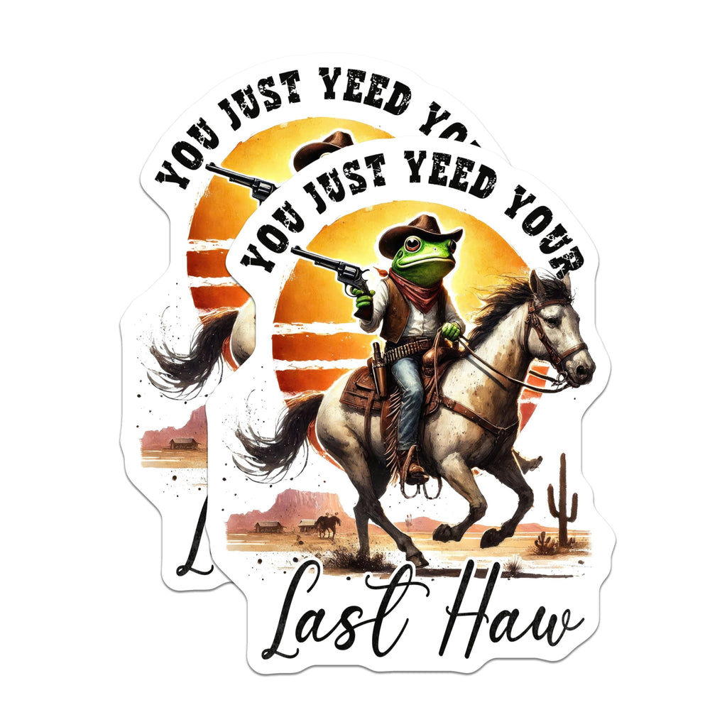 (2 Pack) Funny Cowboy Frog Stickers - Western Humor Decals - Unique Animal Stickers for Laptops Water Bottles - 5" On Longest Side - Sticks to Smooth Flat Surfaces - Made in USA - BMCS5575