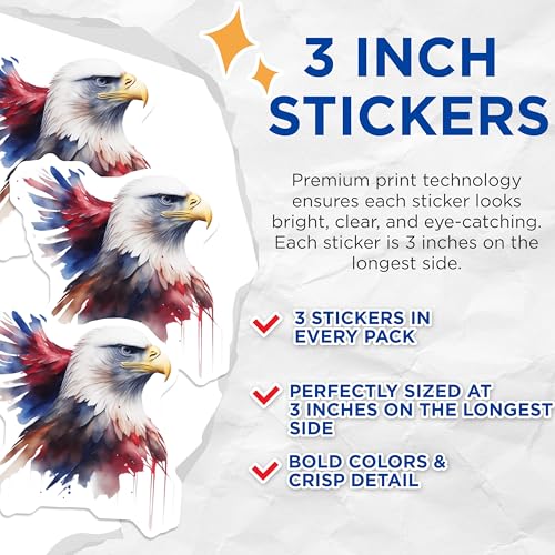 (3 Pack) Eagle Decals - Patriotic Symbol - American Pride - Laptop Decals- 3 Inches On Longest Side - Easy Peel & Apply - Made in USA - 3MCS5522