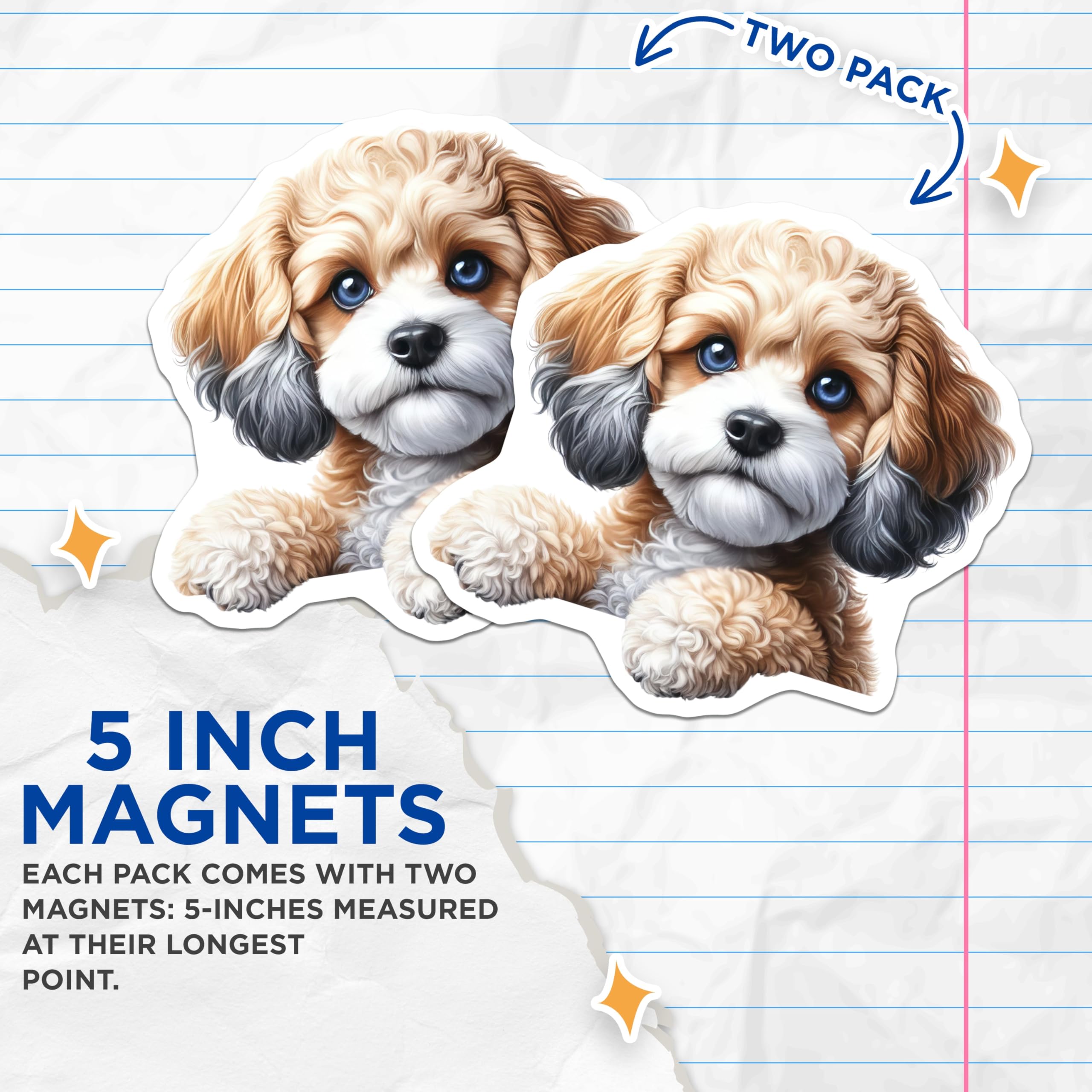 (2 Pack) Cavapoo Magnets - Dog Breed Magnet - Cute Animal Refrigerator Magnets - 5" On Longest Side - Premium Magnet - for Cars, Refrigerators, Toolboxes, Lockers - Made in USA - MAG14709