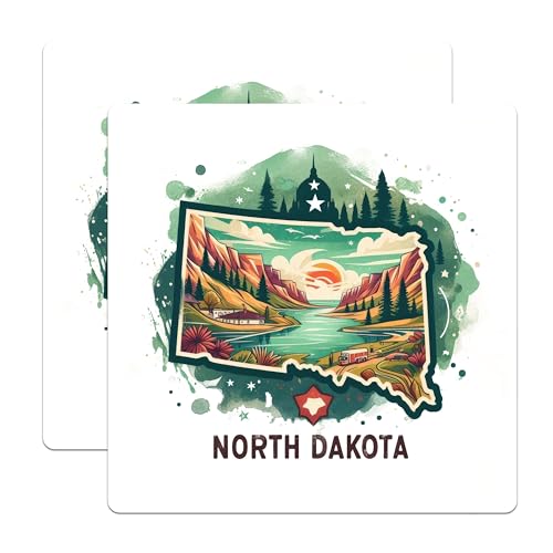 (2 Pack) North Dakota Travel Stickers - State Illustration Stickers - Adventure Decal - 5" On Longest Side - Sticks to Smooth Flat Surfaces - Made in USA - BMCS5224