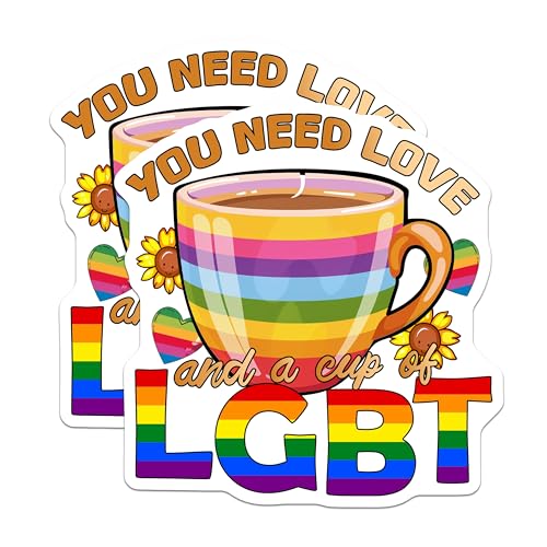 (2 Pack) Cup of LGBT Stickers - Rainbow Pride Decal - Love and Equality Art - 5" On Longest Side - Sticks to Smooth Flat Surfaces - Made in USA - BMCS9197