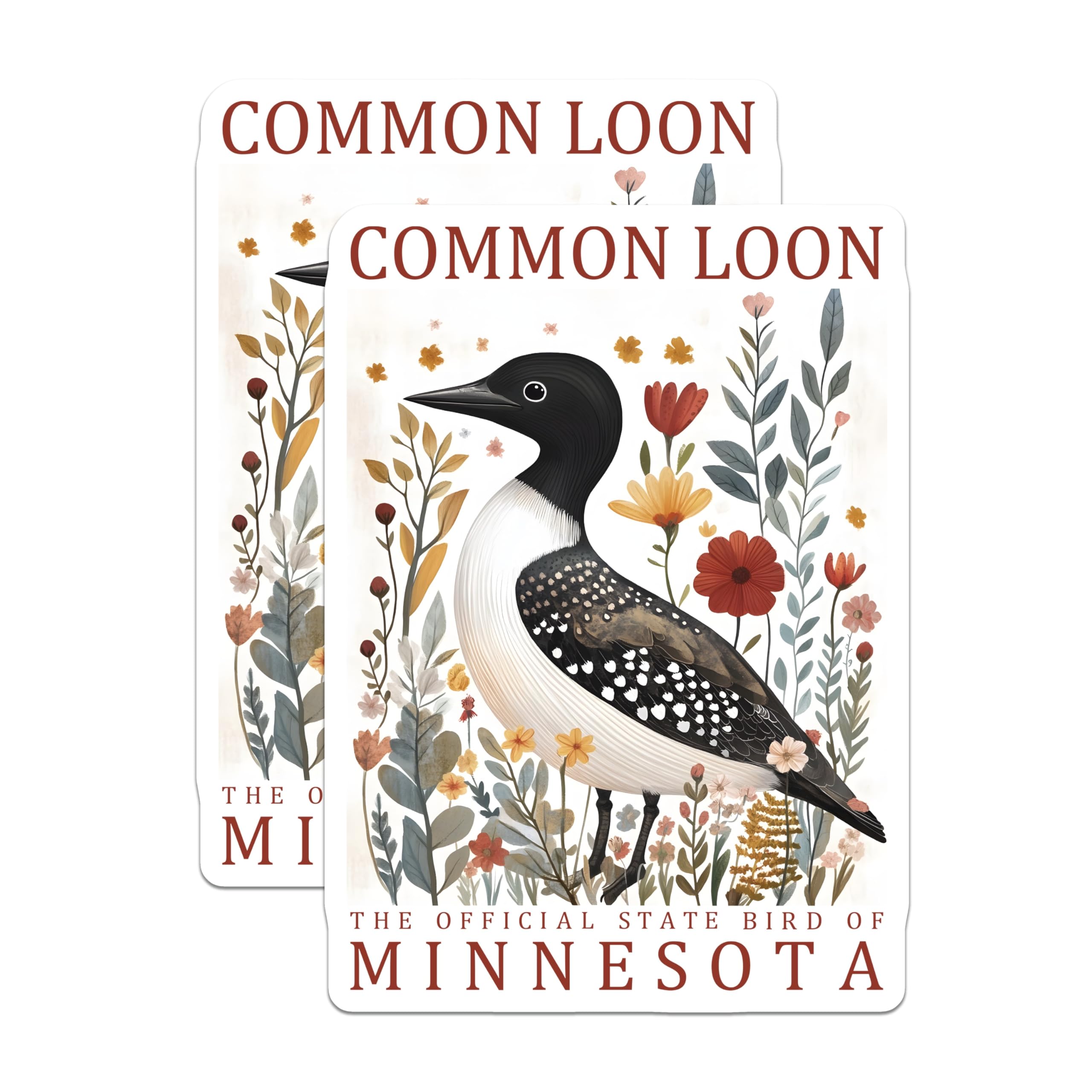 (2 Pack) Common Loon Magnets - Minnesota State Bird Artwork - Northwoods Wildlife Refrigerator Decor - 5 Inches On Longest Side - Thick Durable Magnet - Made in USA - MAG19078