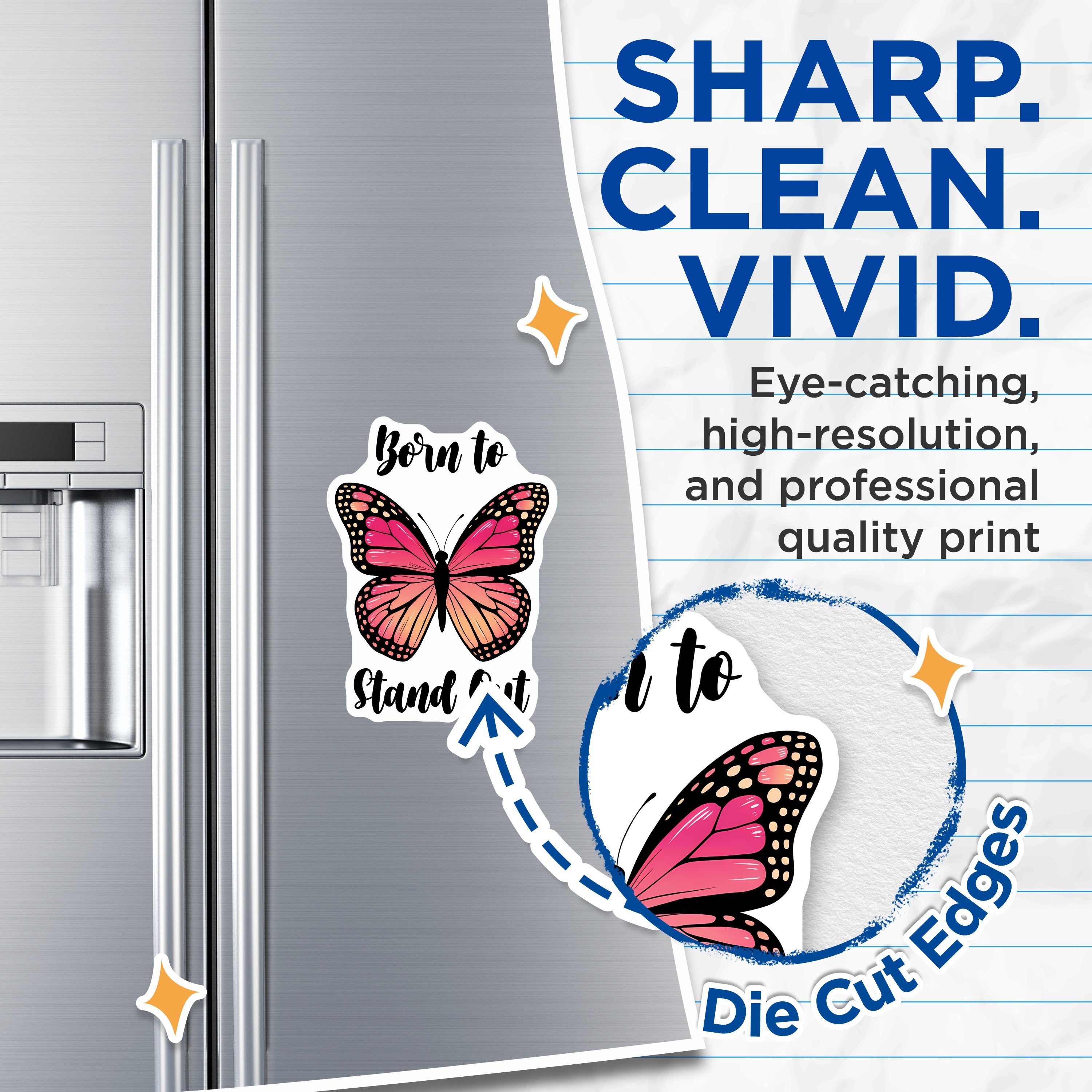 (2 Pack) Born to Stand Out Magnets - Butterfly Inspirational Decor - Empowerment Quote Teen Gift - 5 Inches On Longest Side - Thick Durable Magnet - Made in USA - MAG39482