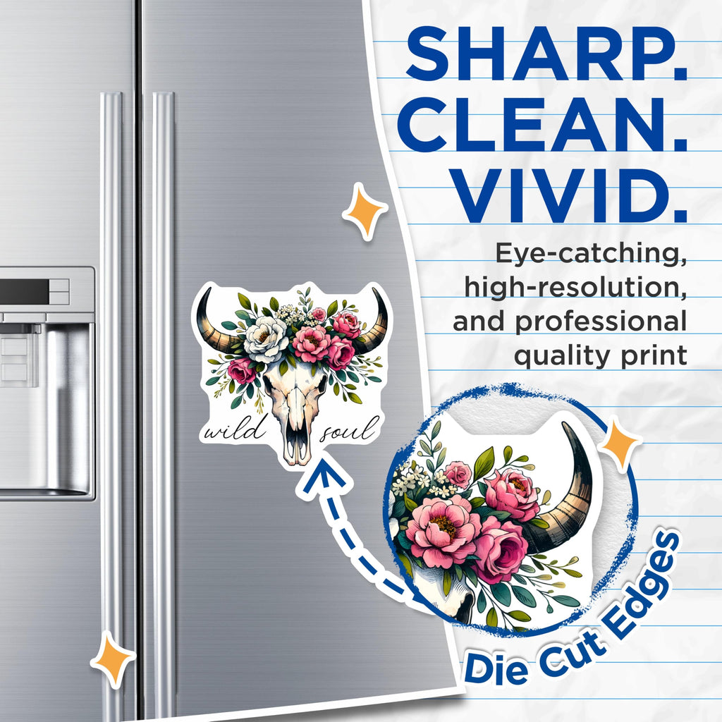 (2 Pack) Bull Skull Magnets - Floral Decor - Wild Soul Accessories - 5" On Longest Side - Premium Magnet - for Cars, Refrigerators, Toolboxes, Lockers - Made in USA - MAG15650