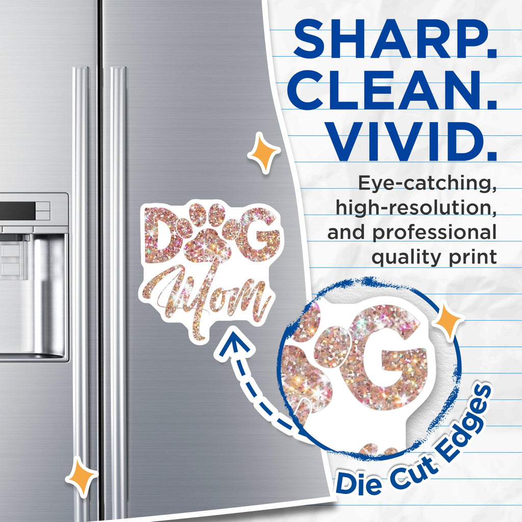 (2 Pack) Dog Mom Magnets - Sparkly Paw Print Art - Canine Lover Display - Pet Parent Accessory - Refrigerator Decor - 5 Inches On Longest Side - Thick Durable Magnet - Made in USA - MAG23524