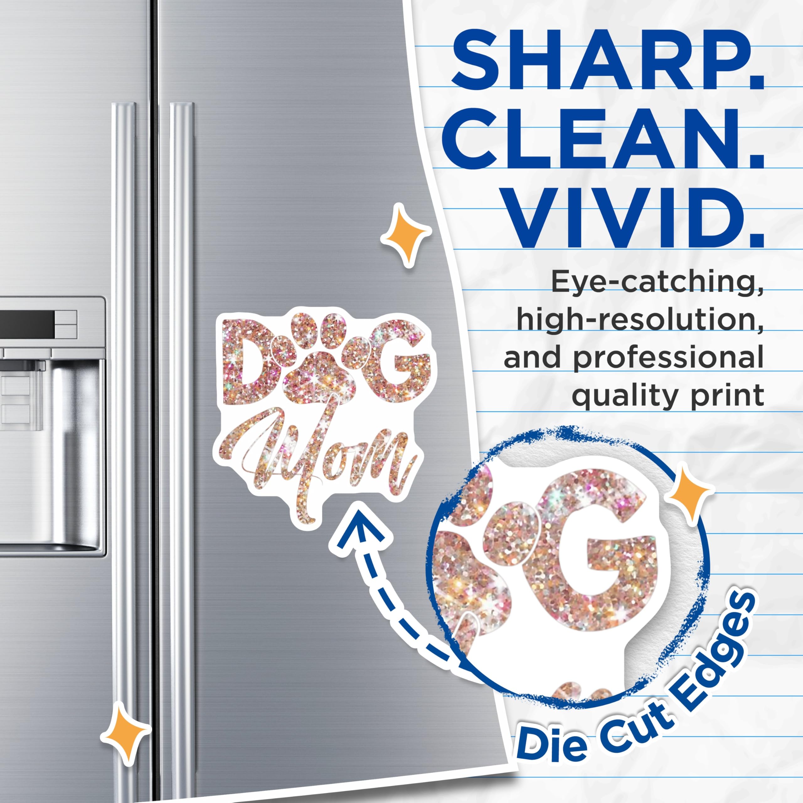 (2 Pack) Dog Mom Magnets - Sparkly Paw Print Art - Canine Lover Display - Pet Parent Accessory - Refrigerator Decor - 5 Inches On Longest Side - Thick Durable Magnet - Made in USA - MAG23524