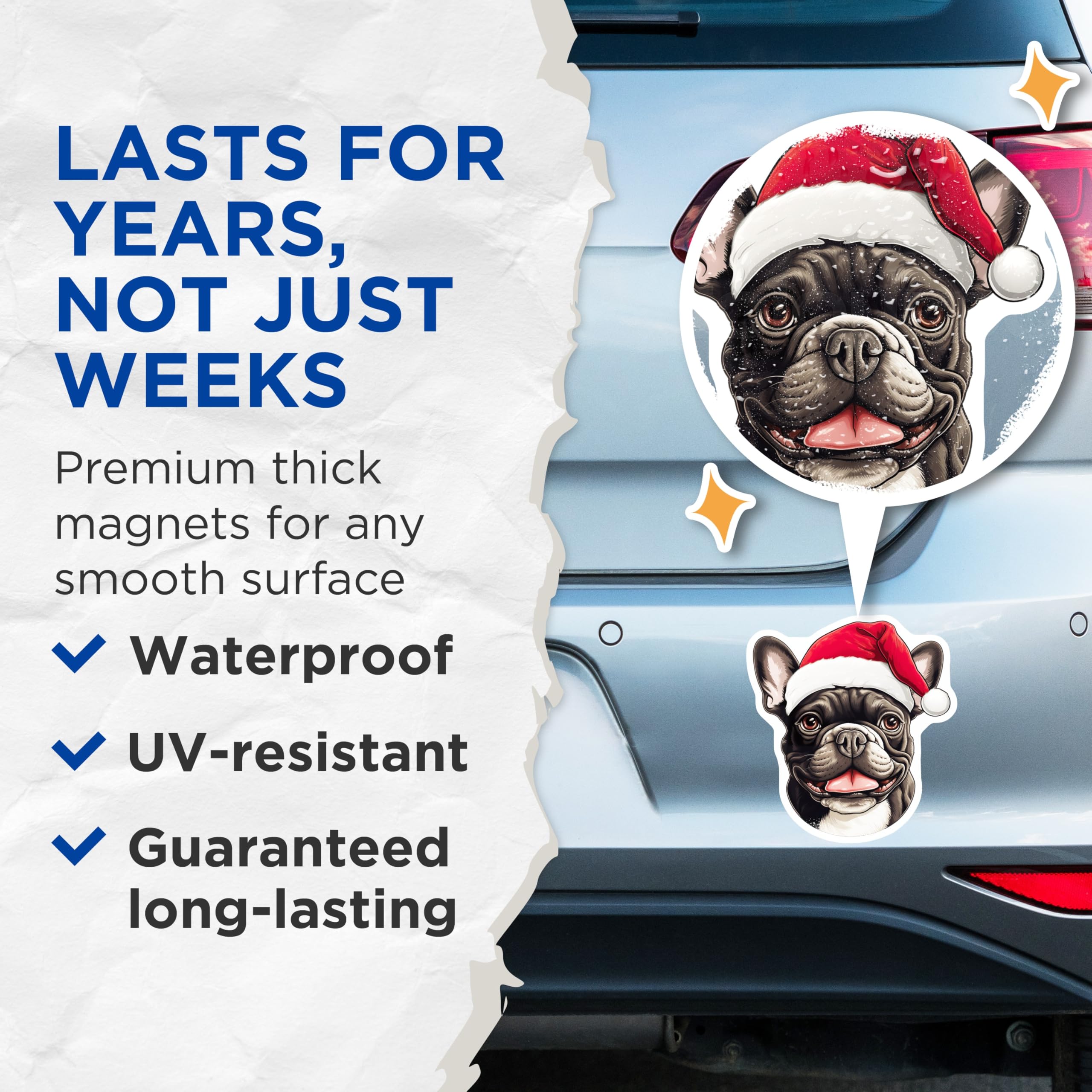 (2 Pack) French Bulldog Christmas Magnets - Santa Dog Decor - Holiday Frenchie Refrigerator Art - 5 Inches On Longest Side - Thick Durable Magnet - Made in USA - MAG25267