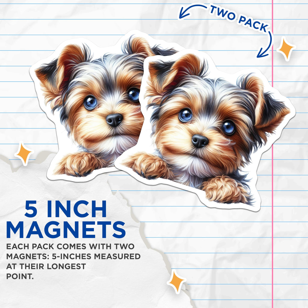 (2 Pack) Yorkie Puppy Dog Magnets - Cute Yorkie Art - Yorkshire Terrier Fridge Decor - 5" On Longest Side - Premium Magnet - for Cars, Refrigerators, Toolboxes, Lockers - Made in USA - MAG16261