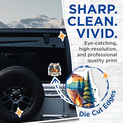 (2 Pack) Camping Stickers - I'd Rather Be Camping - Outdoor Adventure Stickers - Nature Camping Tent Stickers - 5" On Longest Side - Sticks to Smooth Flat Surfaces - Made in USA - BMCS6667