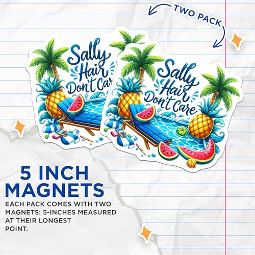 (2 Pack) Sally Hair Don't Care Pool Magnets Magnets - 5" On Longest Side - Made in USA - Sticks to Refrigerators & Metal Surfaces - MAG9294