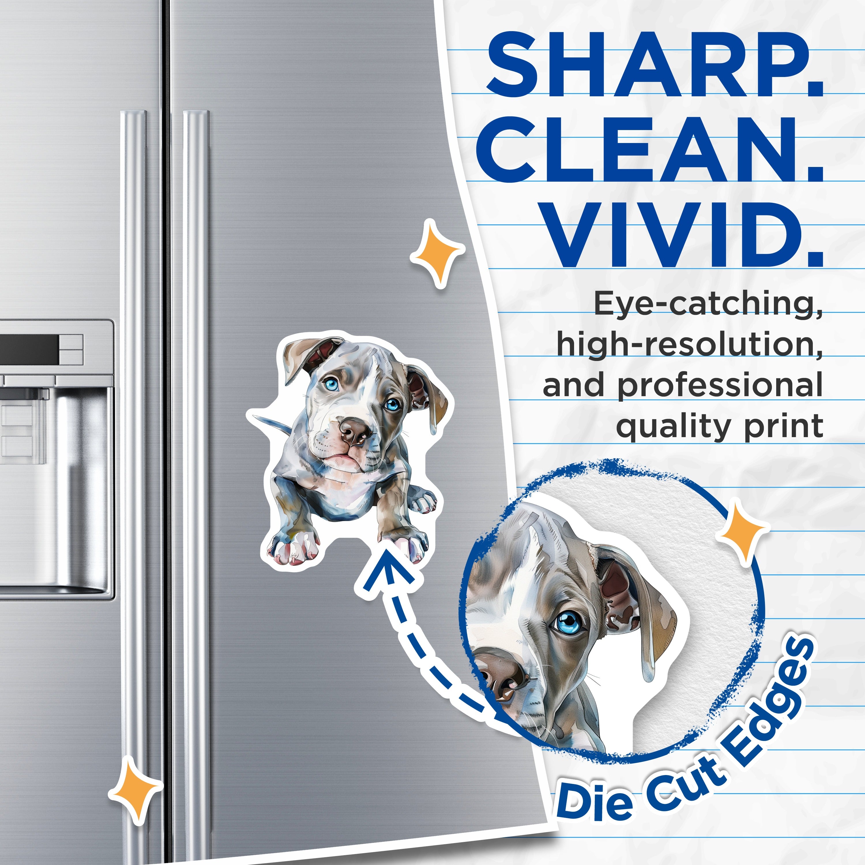 (2 Pack) Pitbull Puppy Magnets - Watercolor Dog Art - Blue Eyed Canine Decor - Dog Mom Fridge Accent - 5 Inches On Longest Side - Thick Durable Magnet - Made in USA - MAG36032