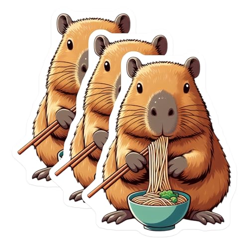 (3 Pack) Capybara Ramen Decals - Laptop Stickers - Cute Animal Decals - 3 Inches On Longest Side - Easy Peel & Apply - Made in USA - 3MCS8668