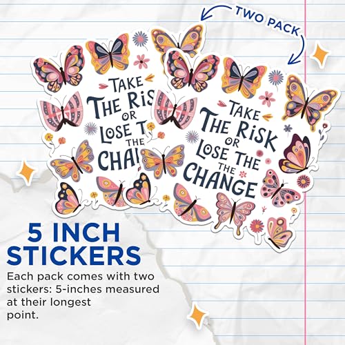 (2 Pack) Motivational Quote Stickers - Butterfly Stickers - Inspirational Stickers - 5" On Longest Side - Sticks to Any Smooth Flat Surface - Made in USA - BMCS2578
