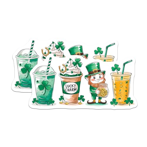 (2 Pack) Leprechaun St Patrick's Day Stickers - 5" On Longest Side - Sticks to Smooth Flat Surfaces - Made in USA - BMCS8411 - BMCS8411