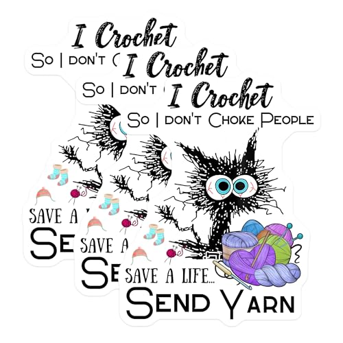 (3 Pack) Crochet Decals - Funny Crochet Lover - I Crochet So I Don't Choke People Laptop Decals - 3 Inches On Longest Side - Easy Peel & Apply - Made in USA - 3MCS2157