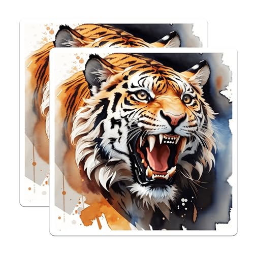 (2 Pack) Tiger Roaring Magnets Magnets - Animal Art - Wildlife Decor - 5" On Longest Side - Made in USA - Sticks to Refrigerators & Metal Surfaces - MAG8710