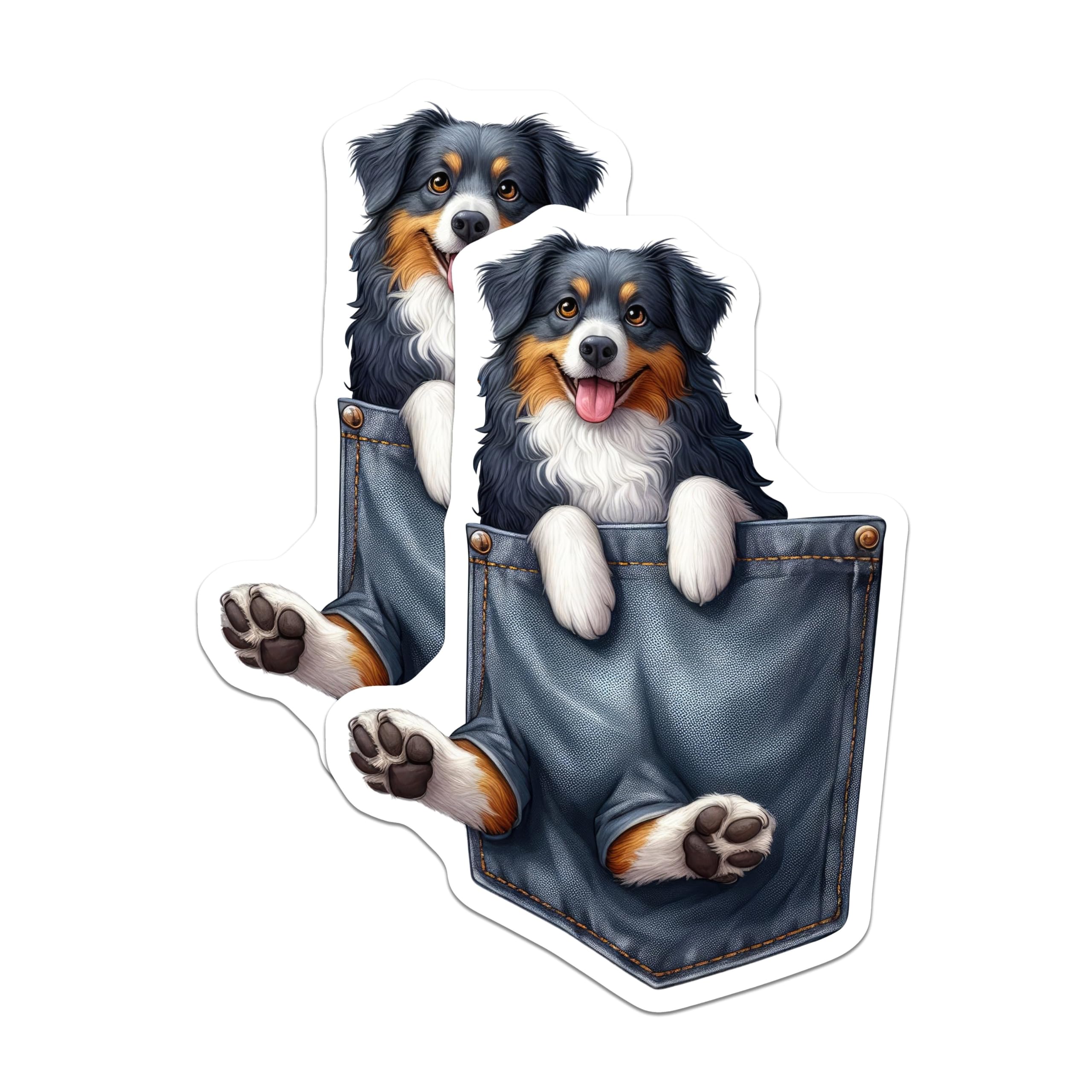 (2 Pack) Cute Dog Magnets - Australian Shepherd Art Magnet - Fun Animal ation for Home or Office - Pet Lover - 5" On Longest Side - for Cars, Fridges, Toolboxes - Made in USA - MAG3814