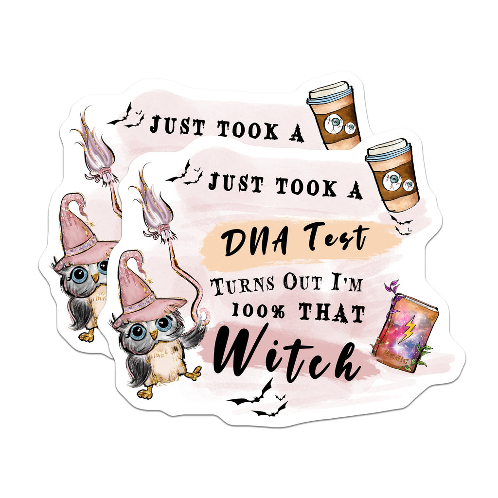 (2 Pack) 100% that Witch Magnets - Funny DNA Test Decor - Halloween Coffee Lover - Cute Spooky Vibe - 5 Inches On Longest Side - Thick Durable Magnet - Made in USA - MAG36821