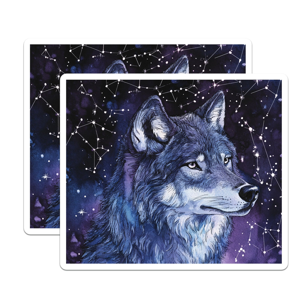 (2 Pack) Wolf Magnets - Celestial Galaxy Animal Art - Mystical Wildlife Refrigerator Decor for Nature Lovers - 5 Inches On Longest Side - Thick Durable Magnet - Made in USA - MAG39593