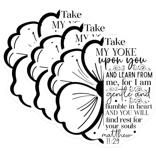 (3 Pack) Matthew 11 29 Decals - Religious Scripture Vinyl - Faith Flower Laptop Decal - 3 Inches On Longest Side - Easy Peel & Apply - Made in USA - 3MCS2623