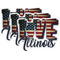 (3 Pack) Love Illinois Decals - USA Flag Decal - Patriotic Illinois Decal - 3 Inches On Longest Side - Easy Peel & Apply - Made in USA - 3MCS0304