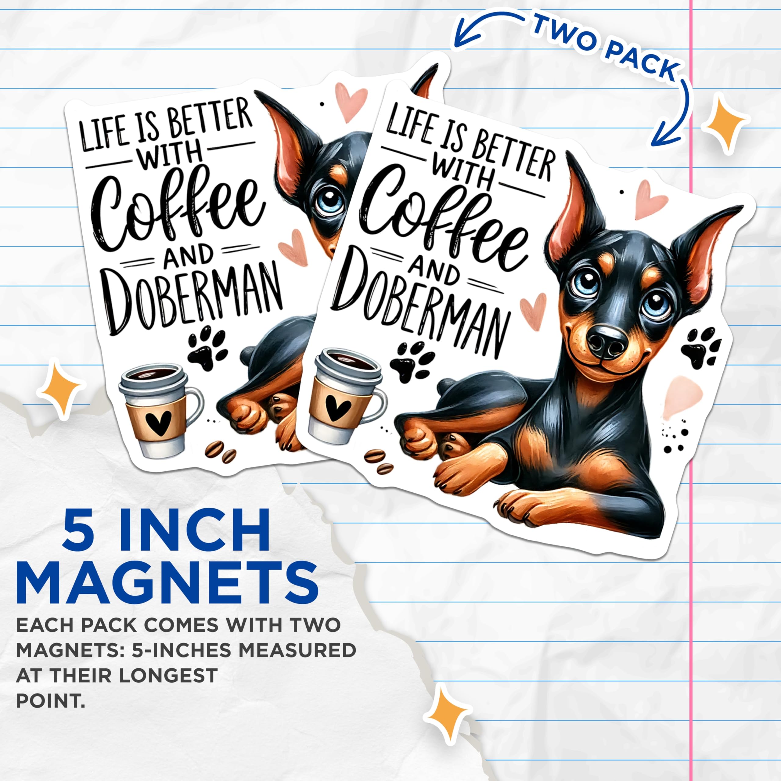 (2 Pack) Doberman Dog Magnets - Coffee Lover Decor - Dog Breed Refrigerator Magnets - 5" On Longest Side - Premium Magnet - for Cars, Refrigerators, Toolboxes, Lockers - Made in USA - MAG15440