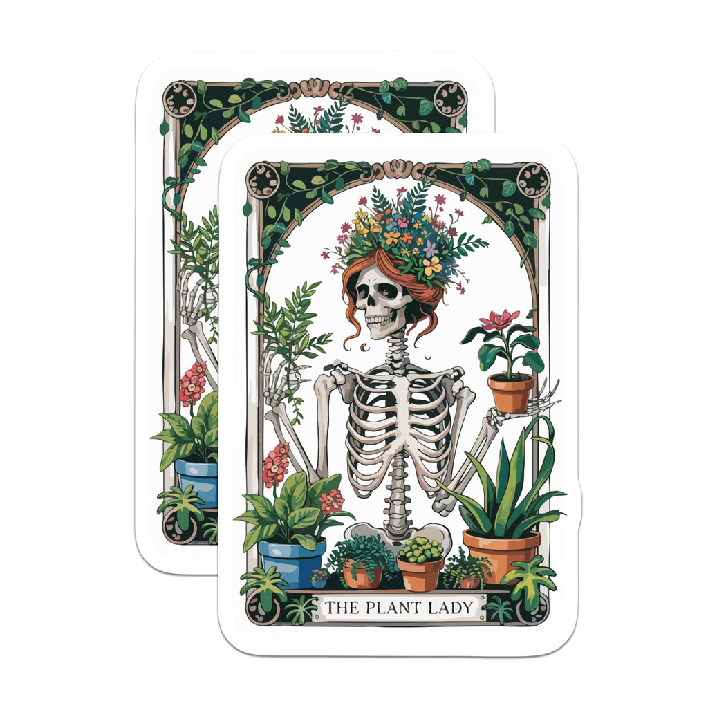 (2 Pack) Plant Lady Skeleton Magnets - Botanical Skull Art - Goth Gardener Decor - 5 Inches On Longest Side - Thick Durable Magnet - Made in USA - MAG20501