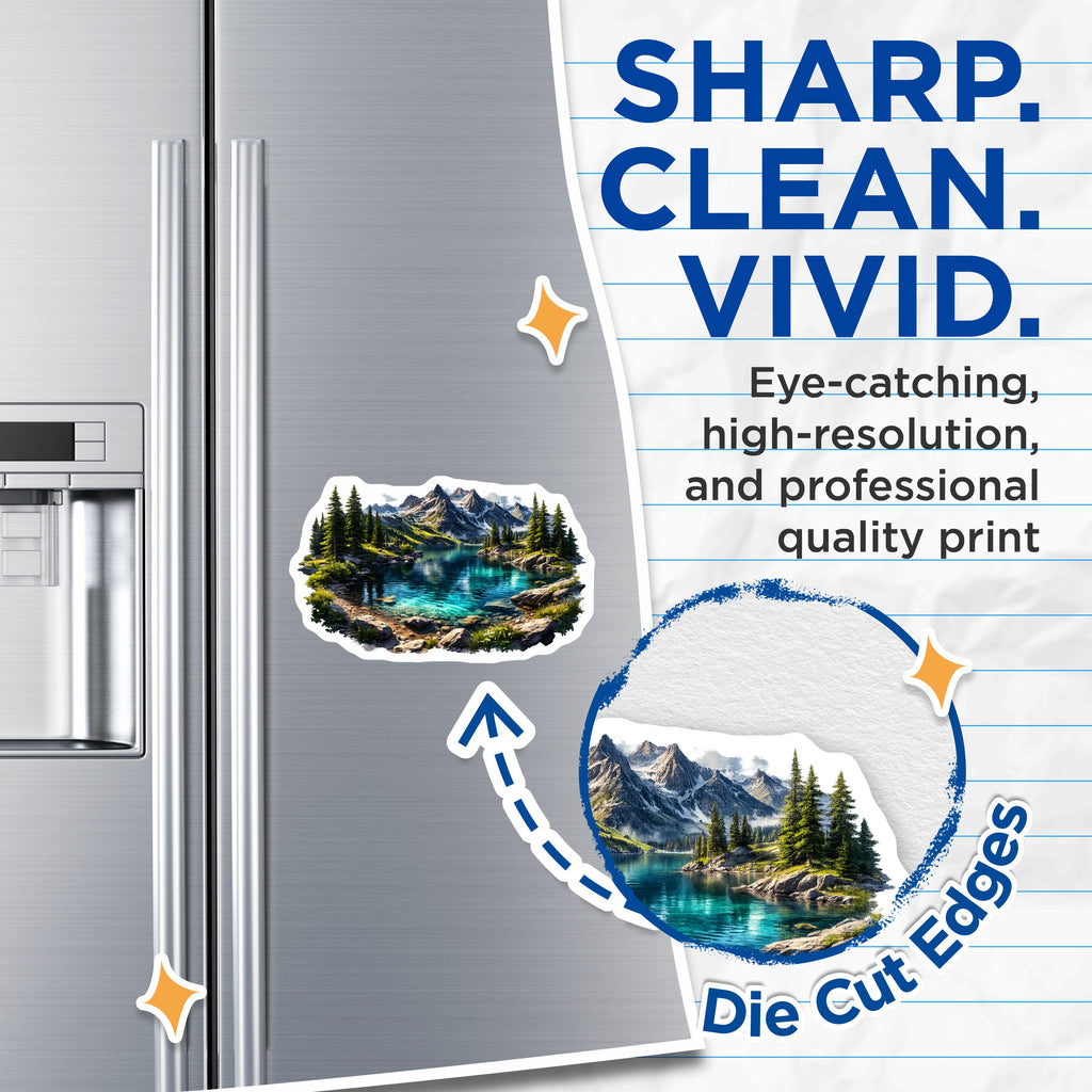 (2 Pack) Mountain Lake Magnets - Scenic Nature Landscape - Alpine Adventure Decor - Clear Water Outdoors Refrigerator Souvenir - 5" - Thick Durable Magnet - Made in USA - MAG39100