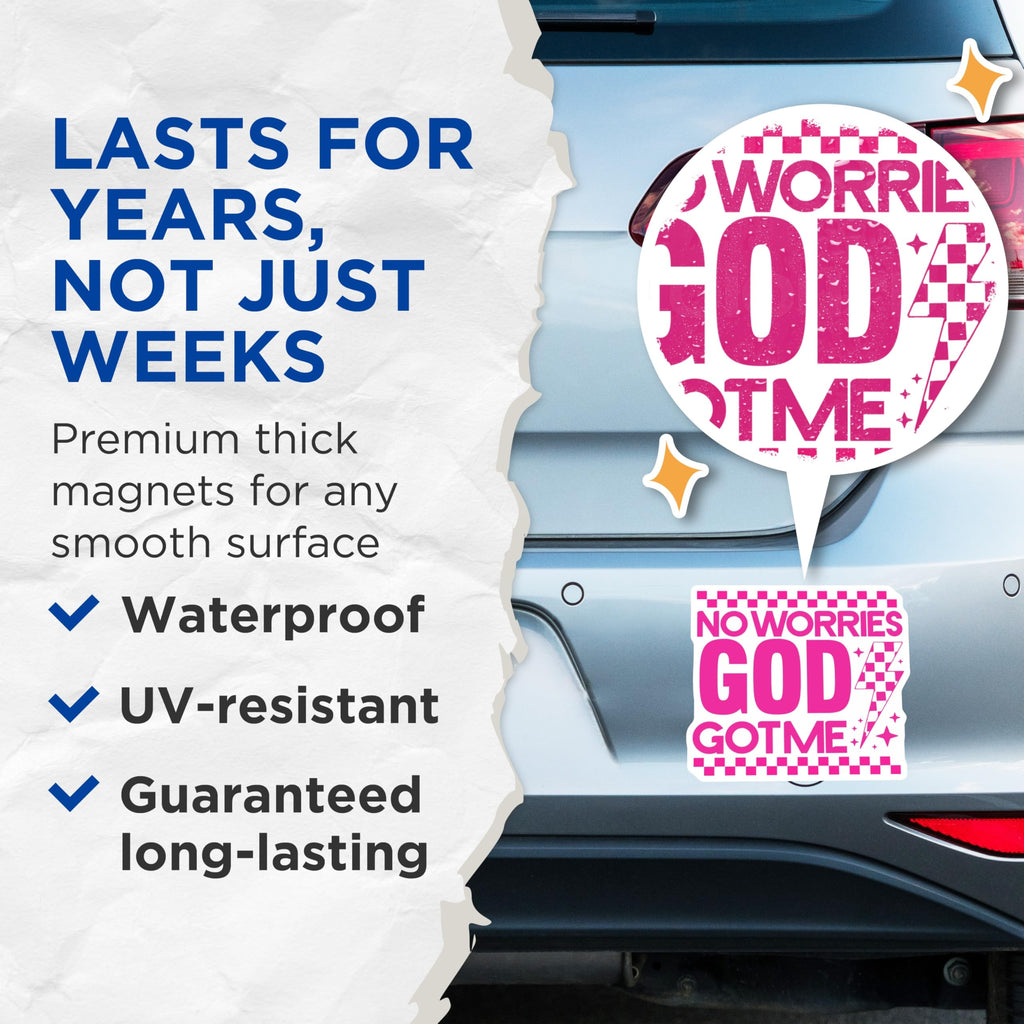 (2 Pack) No Worries God Got Me Magnets - Christian Faith Decor - Uplifting Spiritual Reminder - 5 Inches On Longest Side - Thick Durable Magnet - Made in USA - MAG30883