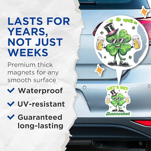 (2 Pack) Let's Get Shamrocked Magnets Magnets - Funny St Patrick's Day Decor - Cute Clover Leaf with Beer - 5" On Longest Side - Made in USA - Sticks to Refrigerators & Metal Surfaces - MAG8410