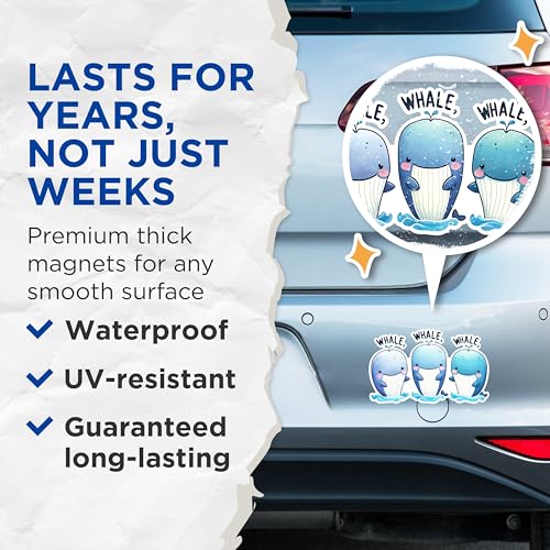 (2 Pack) Whale Magnets - Cute Whale Fridge Magnets - Funny Whale Kitchen Decor Magnets- 5" On Longest Side - for Fridges, Toolboxes, Cars - Made in USA - MAG2647