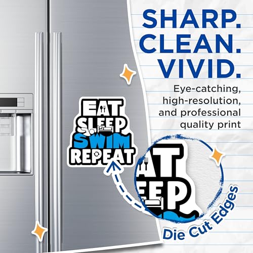 (2 Pack) Eat Sleep Swim Repeat Magnets Magnets - Funny Swim Decor - Inspirational Swim Quote - 5" On Longest Side - Made in USA - Sticks to Refrigerators & Metal Surfaces - MAG8724
