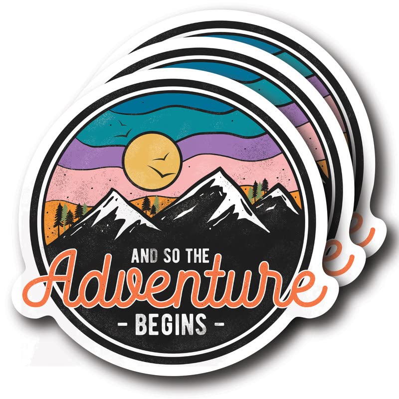 (3 Pack) and So The Adventure Begins Sticker - Outdoorsman Outdoor Hiking Hiker - Love Adventure - 4" - Made in USA - FBABMCS028