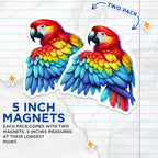 (2 Pack) Parrot Magnets - Colorful Bird Magnets - Tropical Animal Magnet - 5" On Longest Side - for Cars, Fridges, Toolboxes - Made in USA - MAG4522
