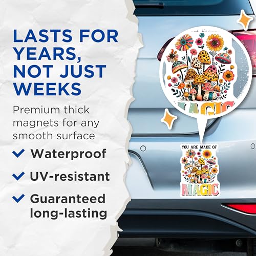 (2 Pack) You are Made of Magic Magnets - Colorful Mushroom Floral Art - Inspirational Quote Decals for Home - 5" On Longest Side - for Cars, Fridges, Toolboxes - Made in USA - MAG8061