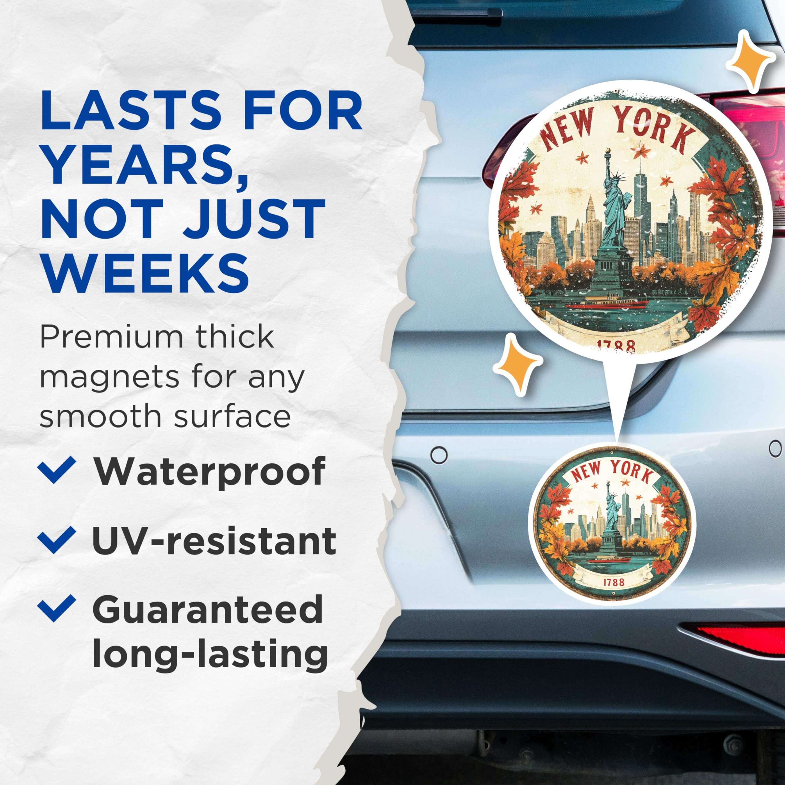(2 Pack) New York Magnets - Statue of Liberty Decor - Autumn Skyline Souvenirs - 5" On Longest Side - Premium Magnet - for Cars, Refrigerators, Toolboxes, Lockers - Made in USA - MAG15990