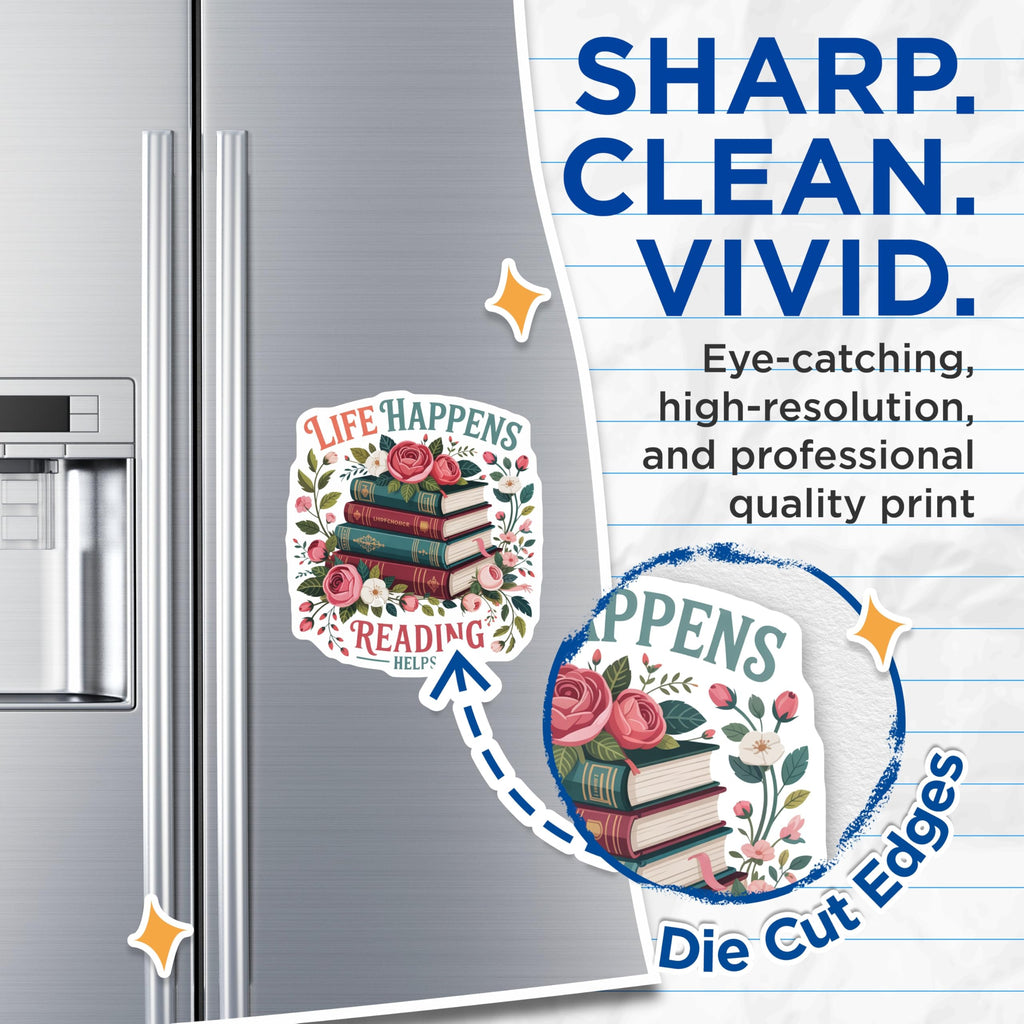 (2 Pack) Book Lover Magnets - Reading Helps - Floral Book Stack Decorative Fridge - 5" On Longest Side - Sticks to Smooth Flat Surfaces - Made in USA - MAG11110