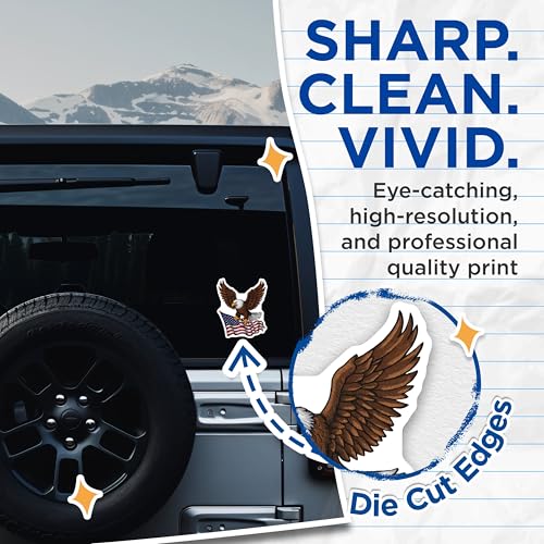 (2 Pack) Bald Eagle Stickers - Patriotic USA Flag Stickers - American Pride Decal - Bird of Prey Stickers - 5" On Longest Side - Sticks to Smooth Flat Surfaces - Made in USA - BMCS6863