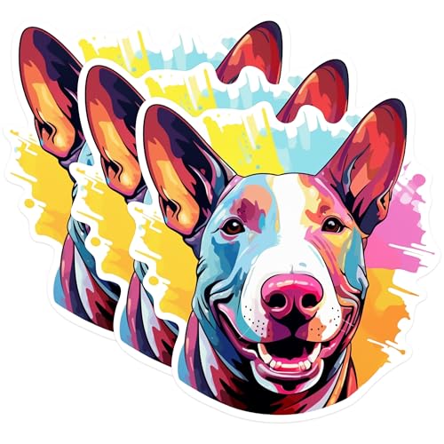 (3 Pack) Bull Terrier Decals - Colorful Dog Art - Laptop Decal - 3 Inches On Longest Side - Easy Peel & Apply - Made in USA - 3MCS0671