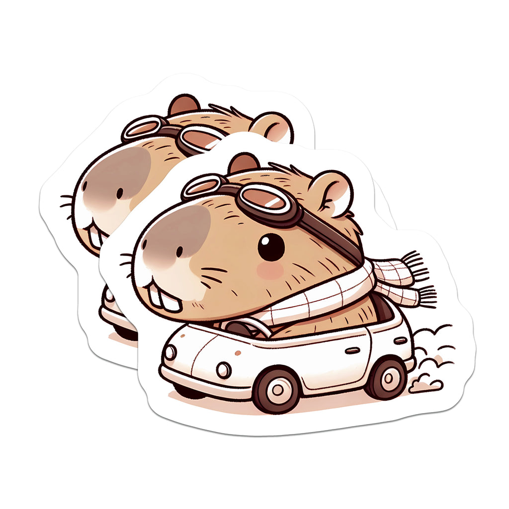 (2 Pack) Capybara Adventure Magnets - Whimsical Animal in Car - Cute Capybara Lover Fridge Decor Quirky Magnet - 5 Inches On Longest Side - Thick Durable Magnet - Made in USA - MAG37943
