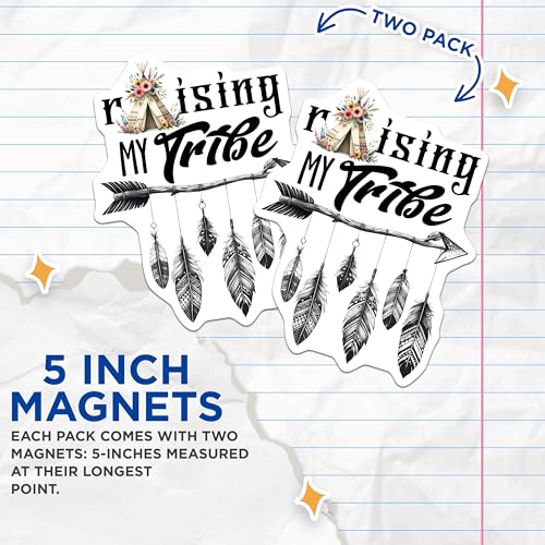(2 Pack) Raising My Tribe Magnets - Boho Feather Decor - Inspirational Tribal Design - 5" On Longest Side - for Cars, Fridges, Toolboxes - Made in USA - MAG7559